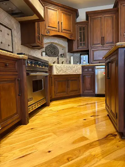 Refinished floor in a traditional kitchen