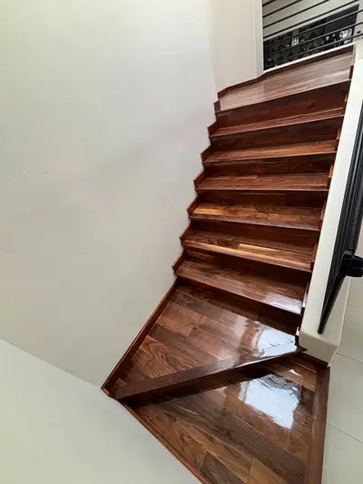 Refinished dark hardwood stair treads